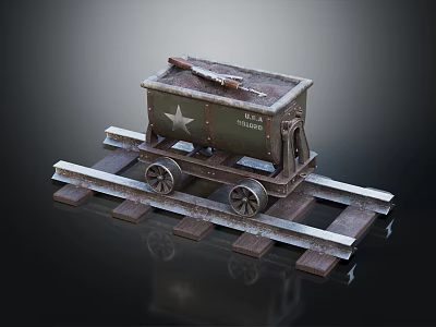 Vintage Military Railway Cart With Star Symbol Rifle On Metal Tracks 3d model