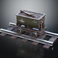 Vintage Military Railway Cart With Star Symbol Rifle On Metal Tracks