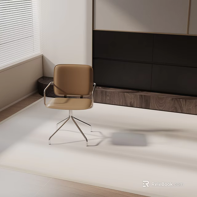 Modern Comfortable Office Chair With Brown Leather Upholstery And Metal Frame Design 3d model 