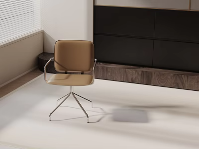 Modern Comfortable Office Chair With Brown Leather Upholstery And Metal Frame Design 3d model