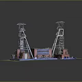Cartoon Style Industrial Scene Model With Two Tall Towers And Green Grass