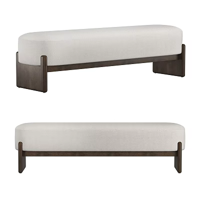 Modern Cream Upholstered Sofa Bench With Dark Wooden Legs And Sleek Design 3d model