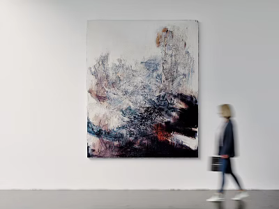 Modern Abstract Painting with Blue Black Red Hues on White Gallery Wall 3d model
