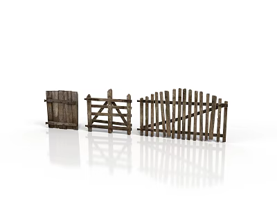 Rustic Architectural Wooden Fences And Gates With Traditional Design Details 3d model