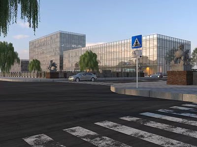 Modern City Road Infrastructure Featuring Zebra Crossing Traffic Sign Buildings Trees And Vehicles 3d model