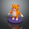 Cute Orange Cartoon Cat With Black Spots Standing On Purple Base White Belly Paws Pink Nose