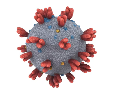 3D Rendered Virus Model With Red Spikes Blue Yellow Dots And Spherical Surface 3d model