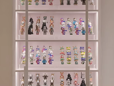 Organized Action Figure Display Cabinet With Colorful Collectibles And Multiple Shelves 3d model