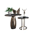 Modern Round Side Tables With Metal Bases And Decorative Ornaments