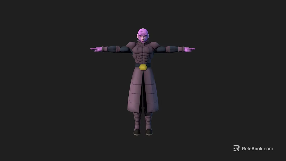 Game Movie Character 3D Model With Pink Hair Purple Outfit And Yellow Belt Arms Outstretched 3d model 