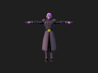 Game Movie Character 3D Model With Pink Hair Purple Outfit And Yellow Belt Arms Outstretched 3d model