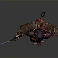 Man in Tribal Warrior Outfit Holding Blue Weapon with Scrolls on Back