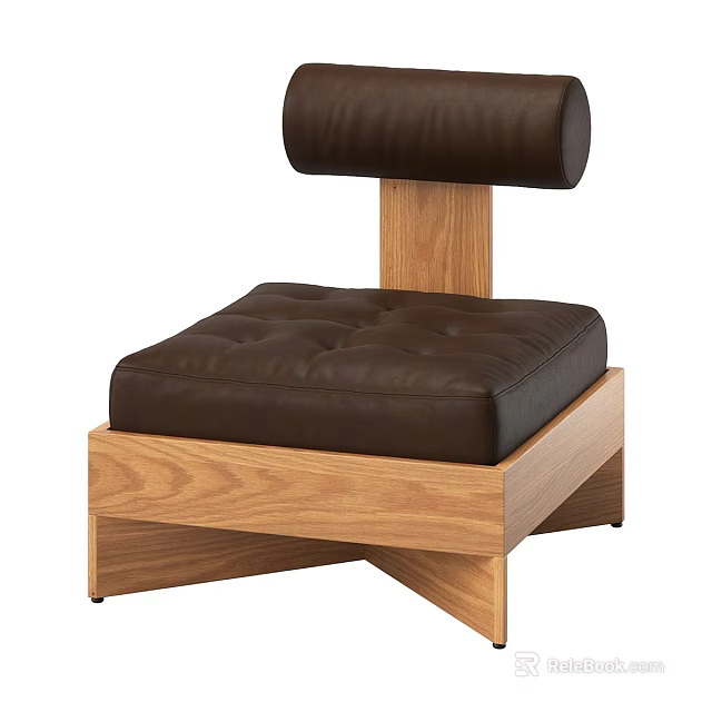 Modern Accent Chair With Wooden Frame Brown Leather Tufted Seat For Living Room 3d model 
