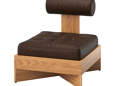Modern Accent Chair With Wooden Frame Brown Leather Tufted Seat For Living Room 3d model