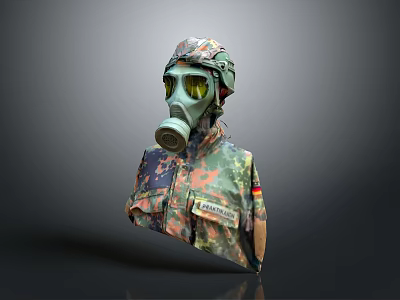Military Weapon With Camouflage Uniform Gas Mask German Flag And Name Tag Johnson 3d model
