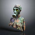 Military Weapon With Camouflage Uniform Gas Mask German Flag And Name Tag Johnson