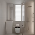 Modern Bathroom Interior Design With White Blinds Glass Shower Sink And Toilet