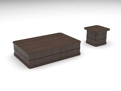 Dark Brown Wooden Coffee Table Set Featuring Rectangular And Square Designs 3d model