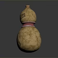 Gourd Shaped Two Tiered Household Item With Wooden Stopper Pink Band And Stamped Patterns