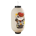 Beige Paper Lantern Floor Lamp With Cartoon Cat And Red Fish Design