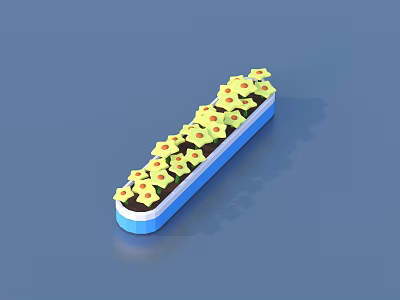 Long Rectangular Flower Pot With Yellow Flowers And Green Leaves 3d model