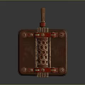 Red Vintage Mechanical Device Featuring Metal Gears Perforated Rollers And Lever On Sturdy Base