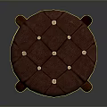 Brown Button Tufted Stool With Wooden Carved Legs And Metal Tray