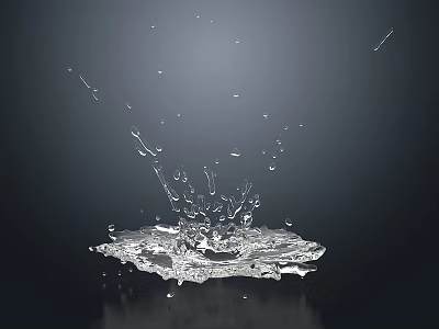 Water Fountain With Splashing Water And Dynamic Water Droplets On Dark Background 3d model