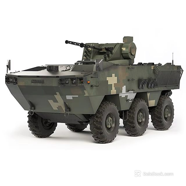 Military Armored Functional Vehicle With Camouflage Paint Eight Wheeled Chassis And Mounted Gun System 3d model 