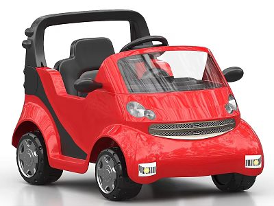 Red Children's Toy Car With Black Seats Steering Wheel Windshield And Headlights 3d model