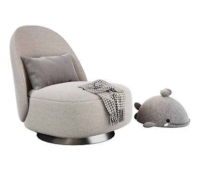 Light Gray Single Sofa With Soft Pillow Plaid Blanket And Whale Plush Toy 3d model