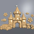 Golden Inflatable Castle with Decorative Flowers Fish Car and Animal Shapes