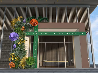 Pearl Mansion Event Entrance With Colorful Floral Decorations And Green Frame 3d model