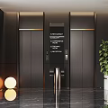 Modern Elevator Lobby With Black Elevators Green Plant Direction Signs And Marble Floor 3d model