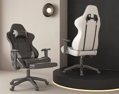 Modern Black And White Gaming Chairs With Ergonomic Design And Headrest Support 3d model