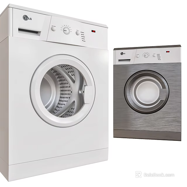 Washing Machines Modern Design With Front Load And White Silver Colors 3d model 