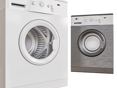 Washing Machines Modern Design With Front Load And White Silver Colors 3d model