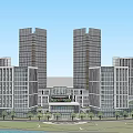 Modern High Rise Office Buildings With Central Square And Riverfront Area 3d model