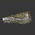 Ancient Stone Wall Scene Component With Wooden Frame And Grass Covered Top