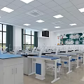 Laboratory Interior Design With Arranged Lab Benches Blue Chairs Lockers And Equipment