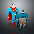Superman and Batman Action Figures With Blue Costumes Red Cape and Gray Outfit