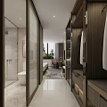 Modern Hotel Room Interior With Flat Screen TV Decorative Carpet And Wooden Cabinets