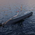Military Submarine Warship Sailing on Ocean Surface with Conning Tower