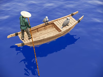 modern wooden boat fishing boat 3d model