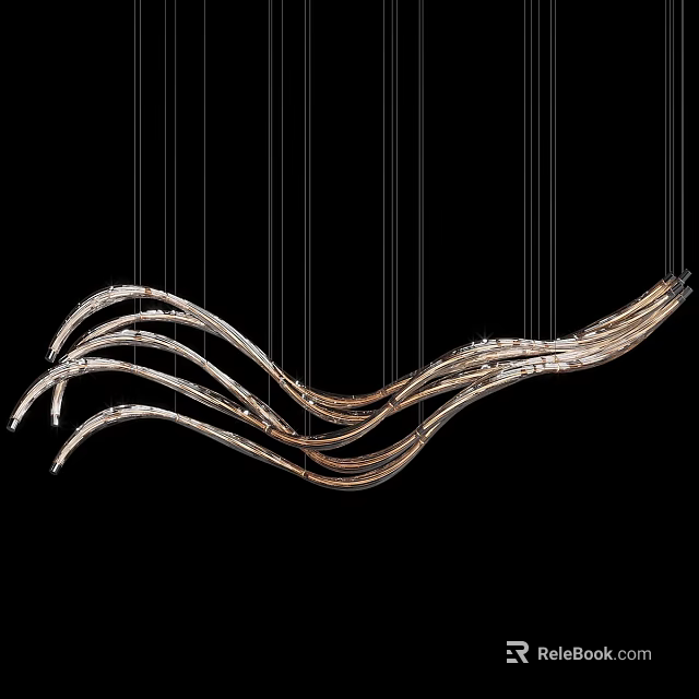 Elegant Modern Curved Metallic Chandelier With Sleek Gold Streamlined Design 3d model 