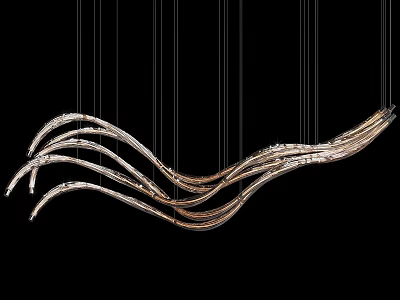 Elegant Modern Curved Metallic Chandelier With Sleek Gold Streamlined Design 3d model