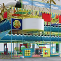 Colorful Multi Level Playground Structure With Slide Wave Design And Enclosure
