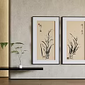 Black Framed Botanical Orchid Paintings For Light Colored Wall Interior Decoration