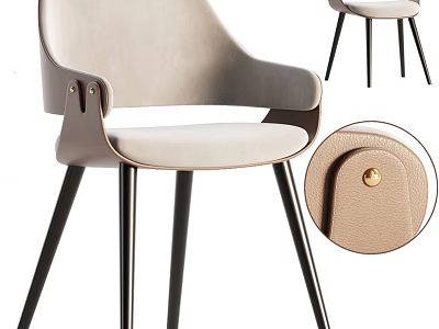 Modern Leisure Chair Beige Upholstered With Curved Backrest Black Slim Legs And Gold Button Detail 3d model