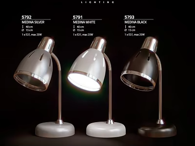 Modern Desk Lamps with Silver White Black Finishes and Sturdy Base for Home Office 3d model